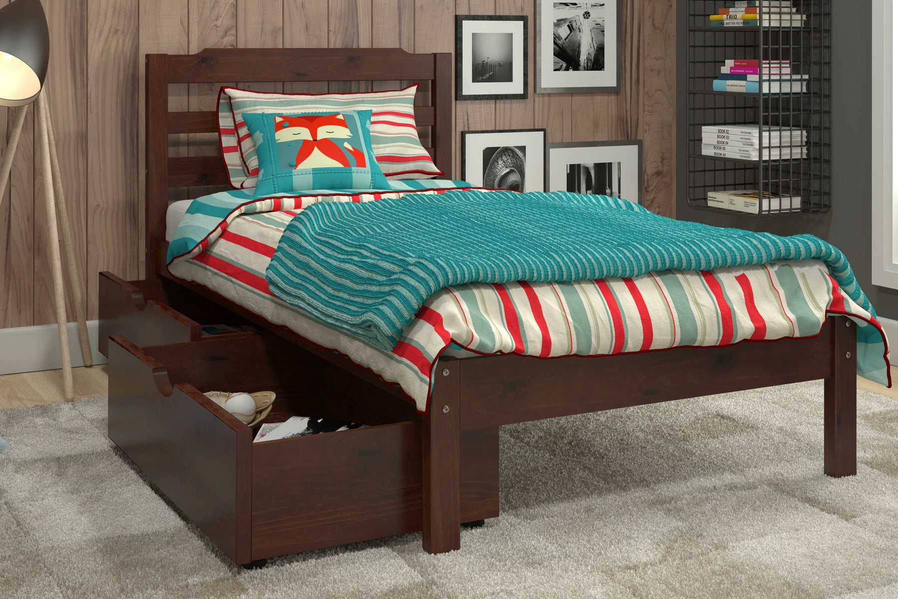 Manhattan Comfort Hayden Twin Storage Bed with 2 Drawers in Brown-Minimal & Modern