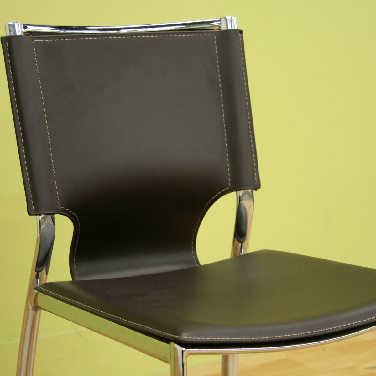 Baxton Studio Dark Brown Leather Dining Chair with Chrome Frame (Set of 2) Baxton Studio-dining chair-Minimal And Modern - 2