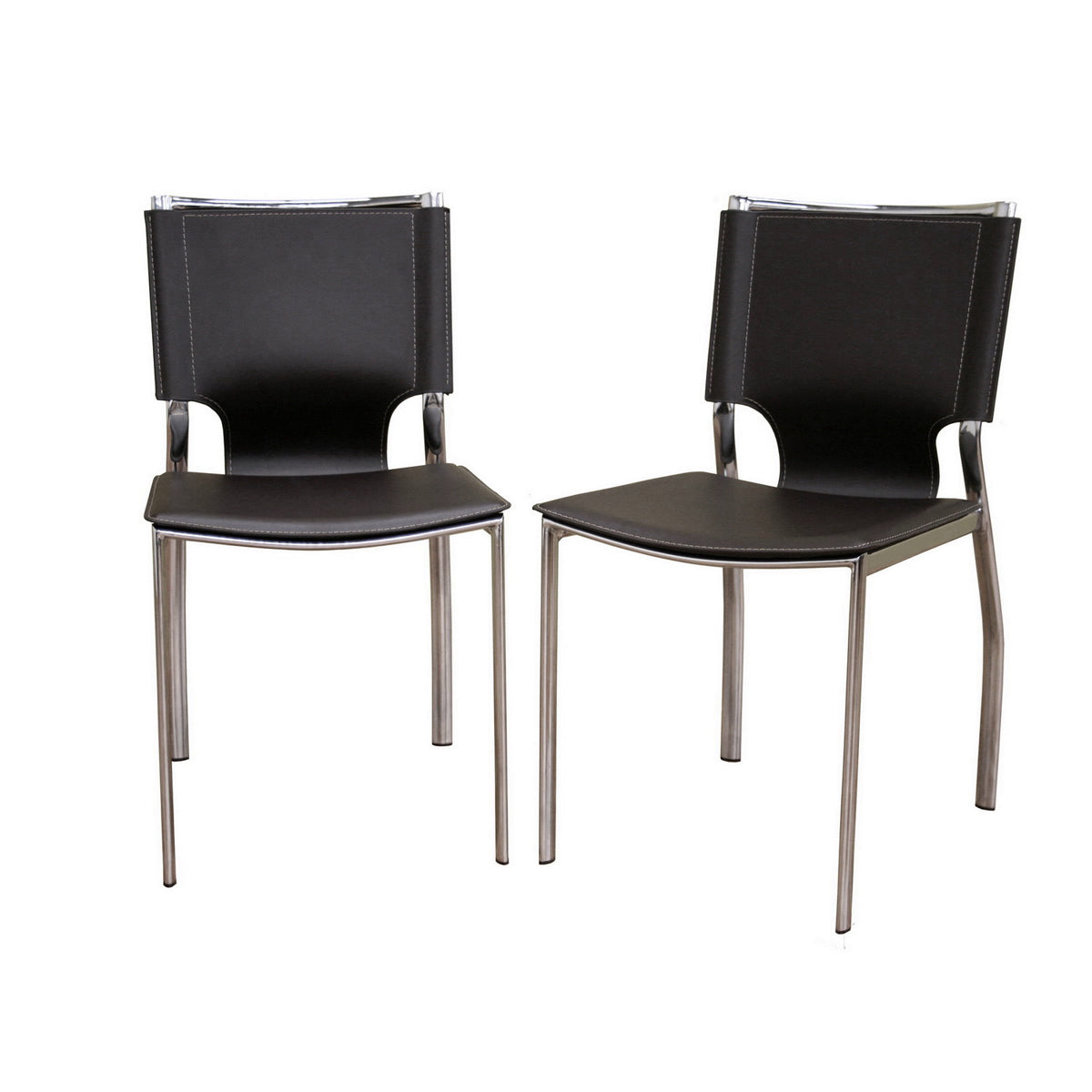 Baxton Studio Dark Brown Leather Dining Chair with Chrome Frame (Set of 2) Baxton Studio-dining chair-Minimal And Modern - 1