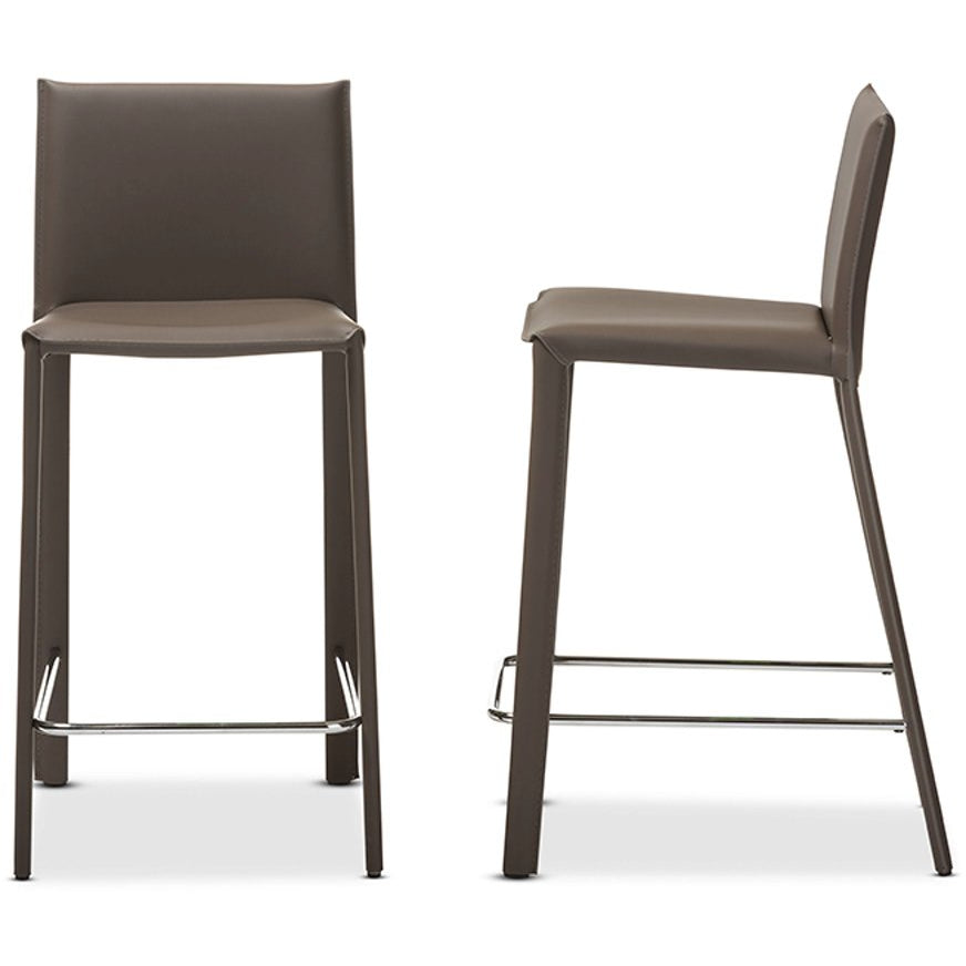 Baxton Studio Crawford Modern and Contemporary Taupe Leather Upholstered Counter Height Stool (Set of 2) Baxton Studio-Bar Stools-Minimal And Modern - 1