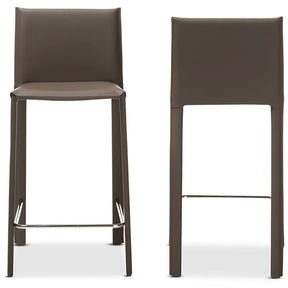 Baxton Studio Crawford Modern and Contemporary Taupe Leather Upholstered Counter Height Stool (Set of 2) Baxton Studio-Bar Stools-Minimal And Modern - 2