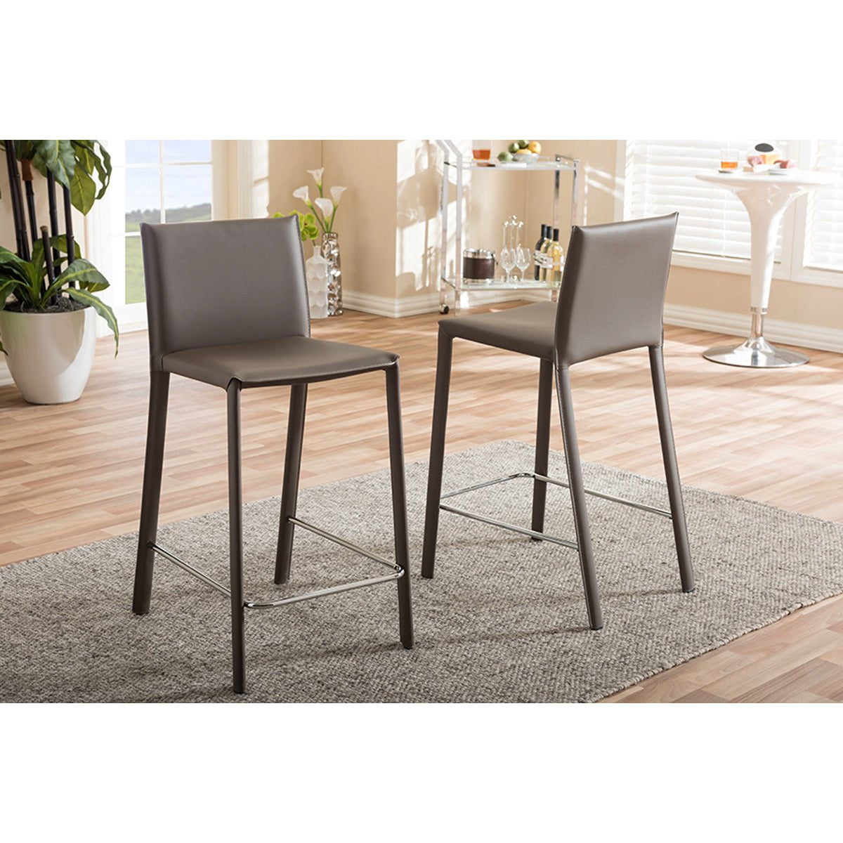 Baxton Studio Crawford Modern and Contemporary Taupe Leather Upholstered Counter Height Stool (Set of 2) Baxton Studio-Bar Stools-Minimal And Modern - 4