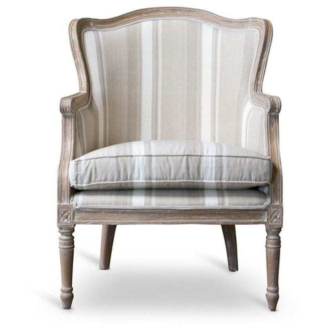 Baxton Studio Charlemagne Traditional French Accent Chair-Oak (Brown Stripe) Baxton Studio-chairs-Minimal And Modern - 2