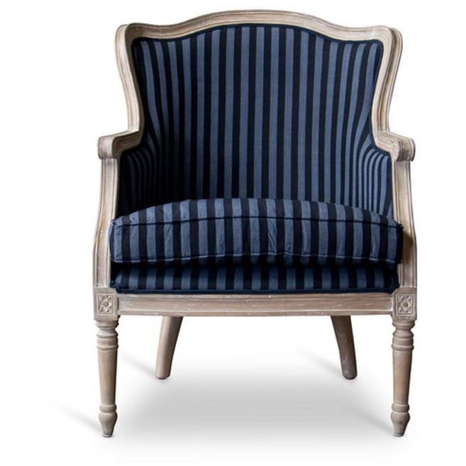 Baxton Studio Charlemagne Traditional French Black and Grey Striped Accent Chair Baxton Studio-chairs-Minimal And Modern - 2