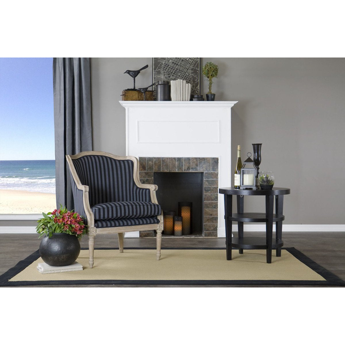 Baxton Studio Charlemagne Traditional French Black and Grey Striped Accent Chair Baxton Studio-chairs-Minimal And Modern - 3