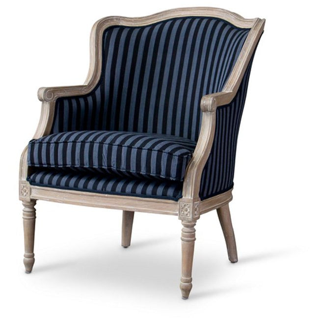 Baxton Studio Charlemagne Traditional French Black and Grey Striped Accent Chair Baxton Studio-chairs-Minimal And Modern - 1
