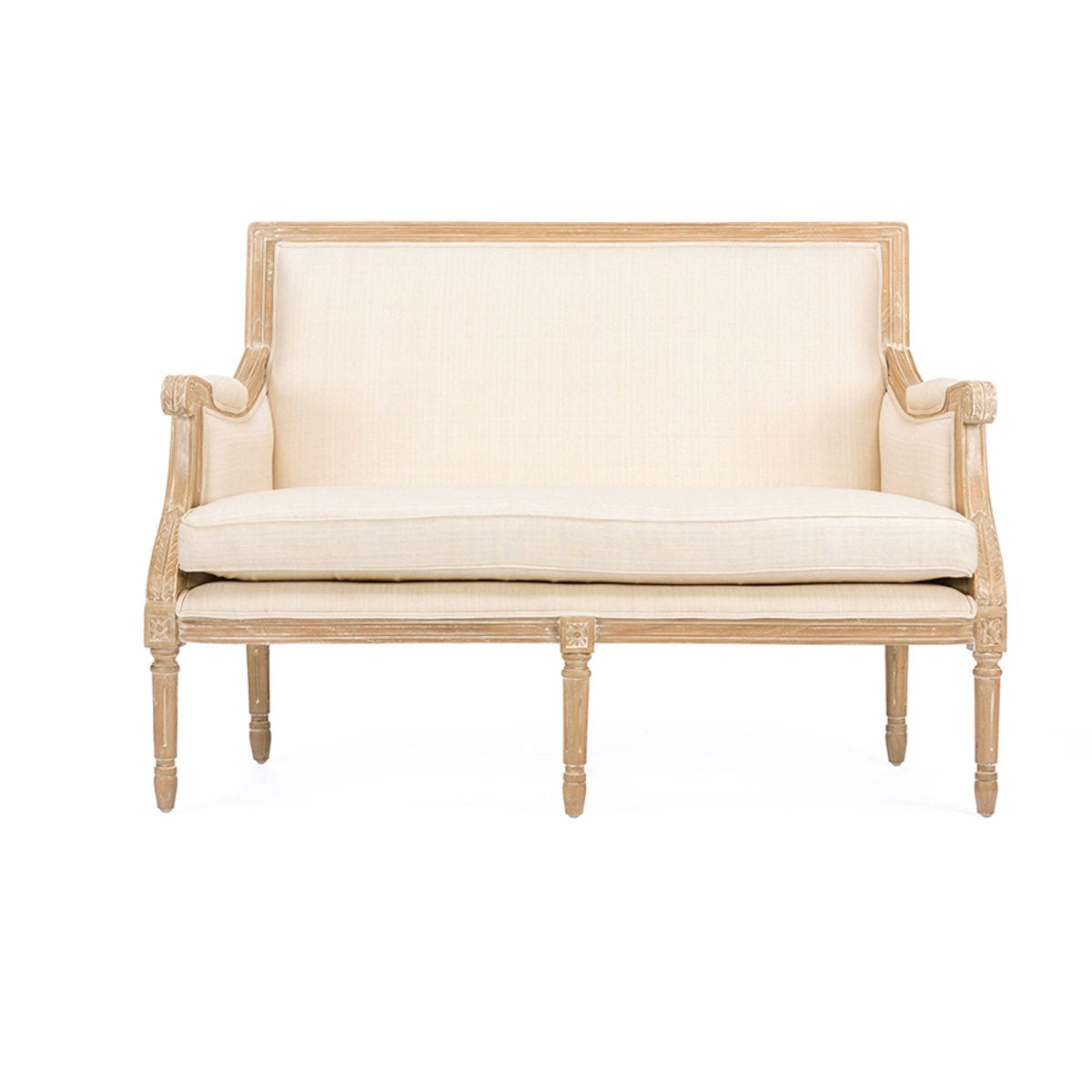 Baxton Studio Chavanon Wood & Light Beige Linen Traditional French Loveseat Baxton Studio-sofas-Minimal And Modern - 1