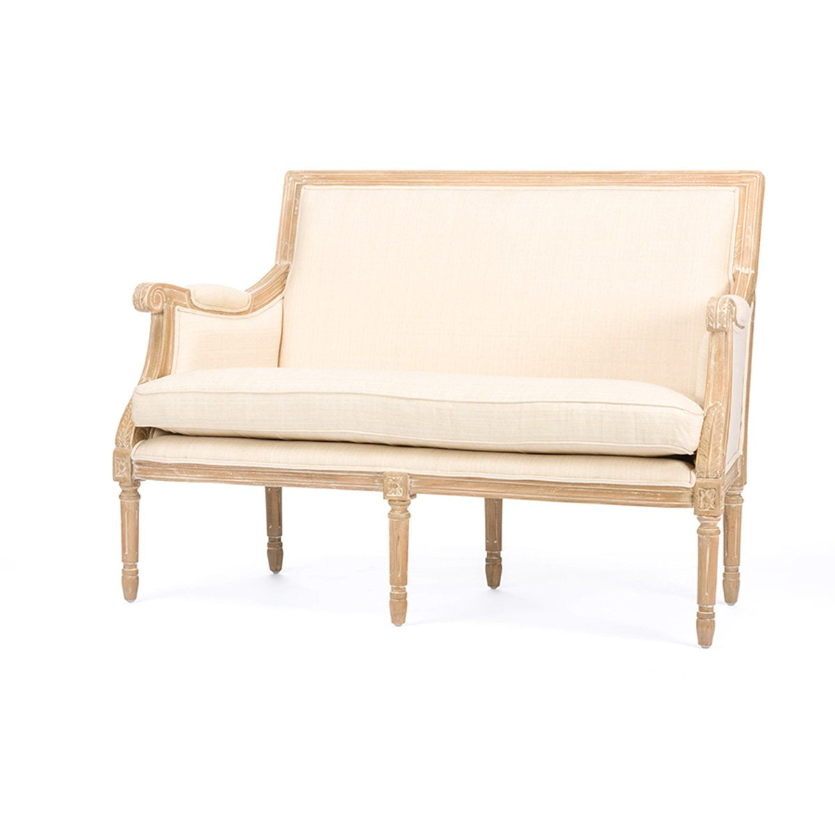 Baxton Studio Chavanon Wood & Light Beige Linen Traditional French Loveseat Baxton Studio-sofas-Minimal And Modern - 2