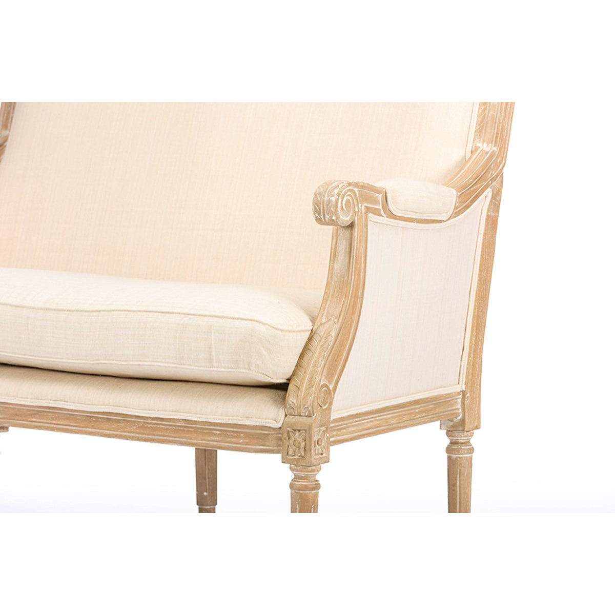 Baxton Studio Chavanon Wood & Light Beige Linen Traditional French Loveseat Baxton Studio-sofas-Minimal And Modern - 3