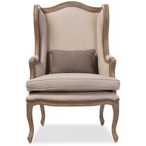 Baxton Studio Oreille French Provincial Style White Wash Distressed Two-tone Beige Upholstered Armchair Baxton Studio-chairs-Minimal And Modern - 1