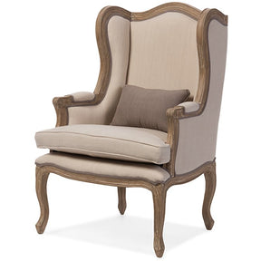 Baxton Studio Oreille French Provincial Style White Wash Distressed Two-tone Beige Upholstered Armchair Baxton Studio-chairs-Minimal And Modern - 2