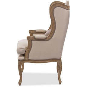Baxton Studio Oreille French Provincial Style White Wash Distressed Two-tone Beige Upholstered Armchair Baxton Studio-chairs-Minimal And Modern - 3