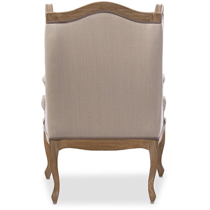 Baxton Studio Oreille French Provincial Style White Wash Distressed Two-tone Beige Upholstered Armchair Baxton Studio-chairs-Minimal And Modern - 4