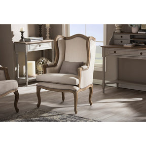 Baxton Studio Oreille French Provincial Style White Wash Distressed Two-tone Beige Upholstered Armchair Baxton Studio-chairs-Minimal And Modern - 5