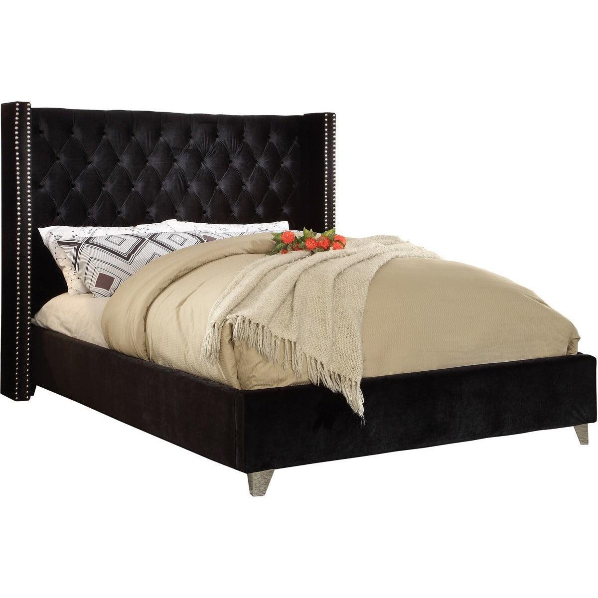 Meridian Furniture Aiden Black Velvet Full BedMeridian Furniture - Full Bed - Minimal And Modern - 1