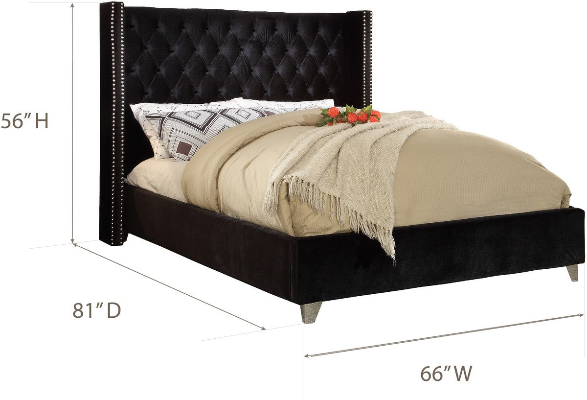 Meridian Furniture Aiden Black Velvet Full Bed