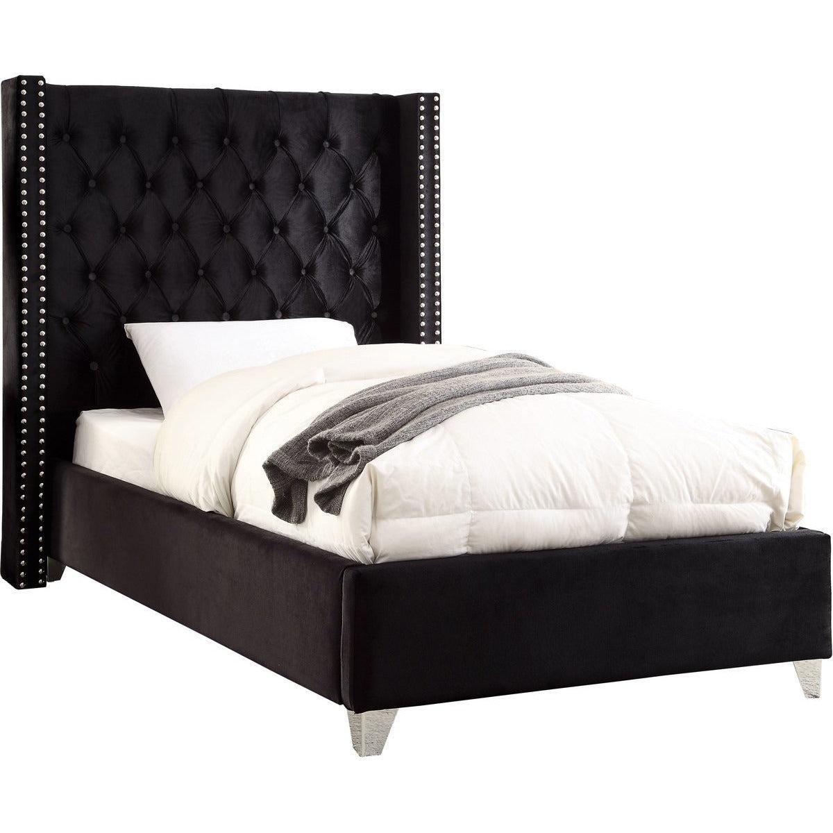 Meridian Furniture Aiden Black Velvet Twin BedMeridian Furniture - Twin Bed - Minimal And Modern - 1