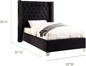 Meridian Furniture Aiden Black Velvet Twin Bed