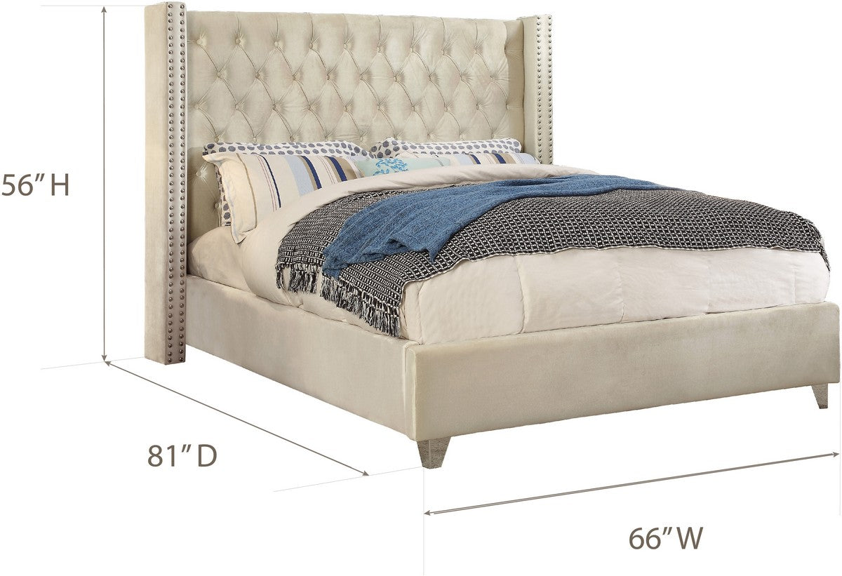 Meridian Furniture Aiden Cream Velvet Full Bed