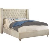 Meridian Furniture Aiden Cream Velvet Queen BedMeridian Furniture - Queen Bed - Minimal And Modern - 1