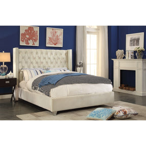 Meridian Furniture Aiden Cream Velvet Queen Bed-Minimal & Modern