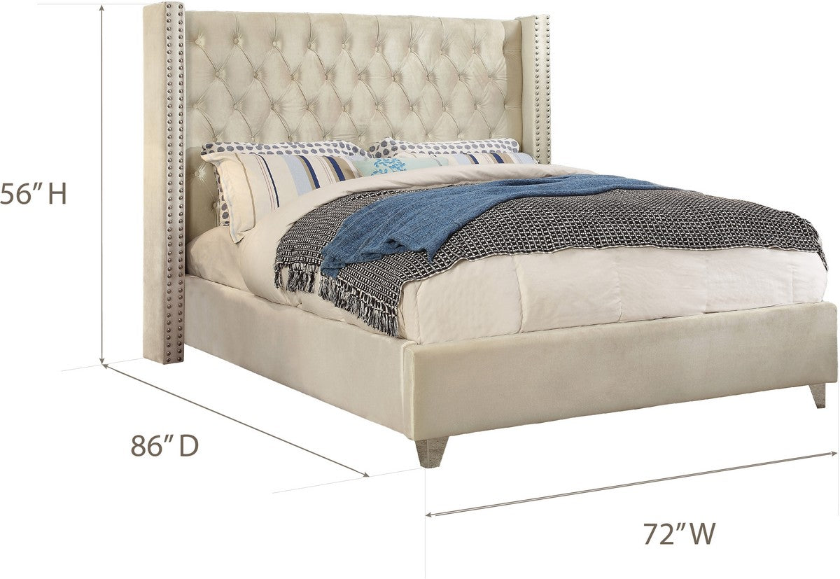 Meridian Furniture Aiden Cream Velvet Queen Bed
