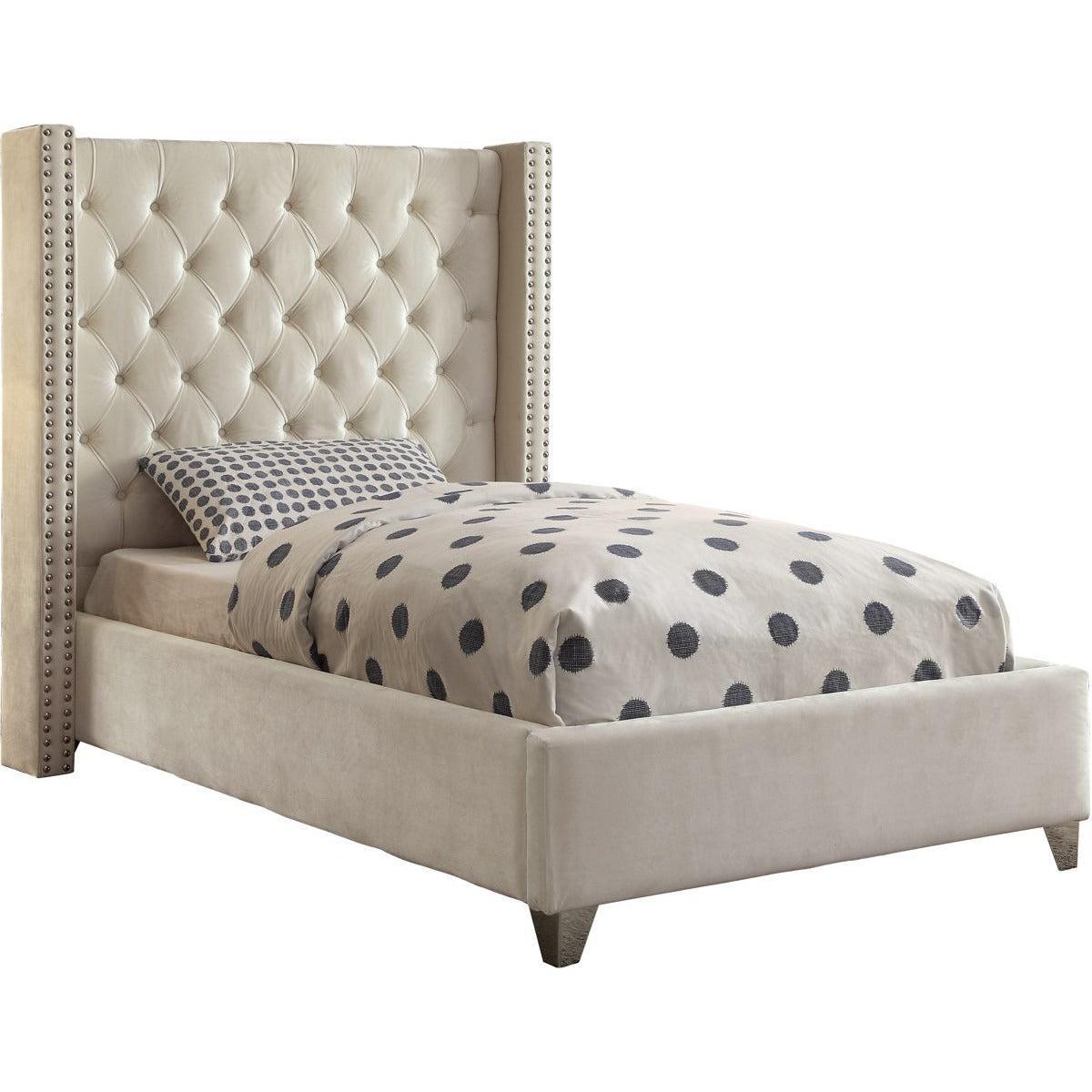 Meridian Furniture Aiden Cream Velvet Twin BedMeridian Furniture - Twin Bed - Minimal And Modern - 1