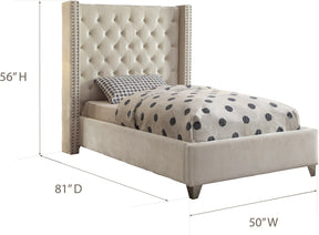 Meridian Furniture Aiden Cream Velvet Twin Bed
