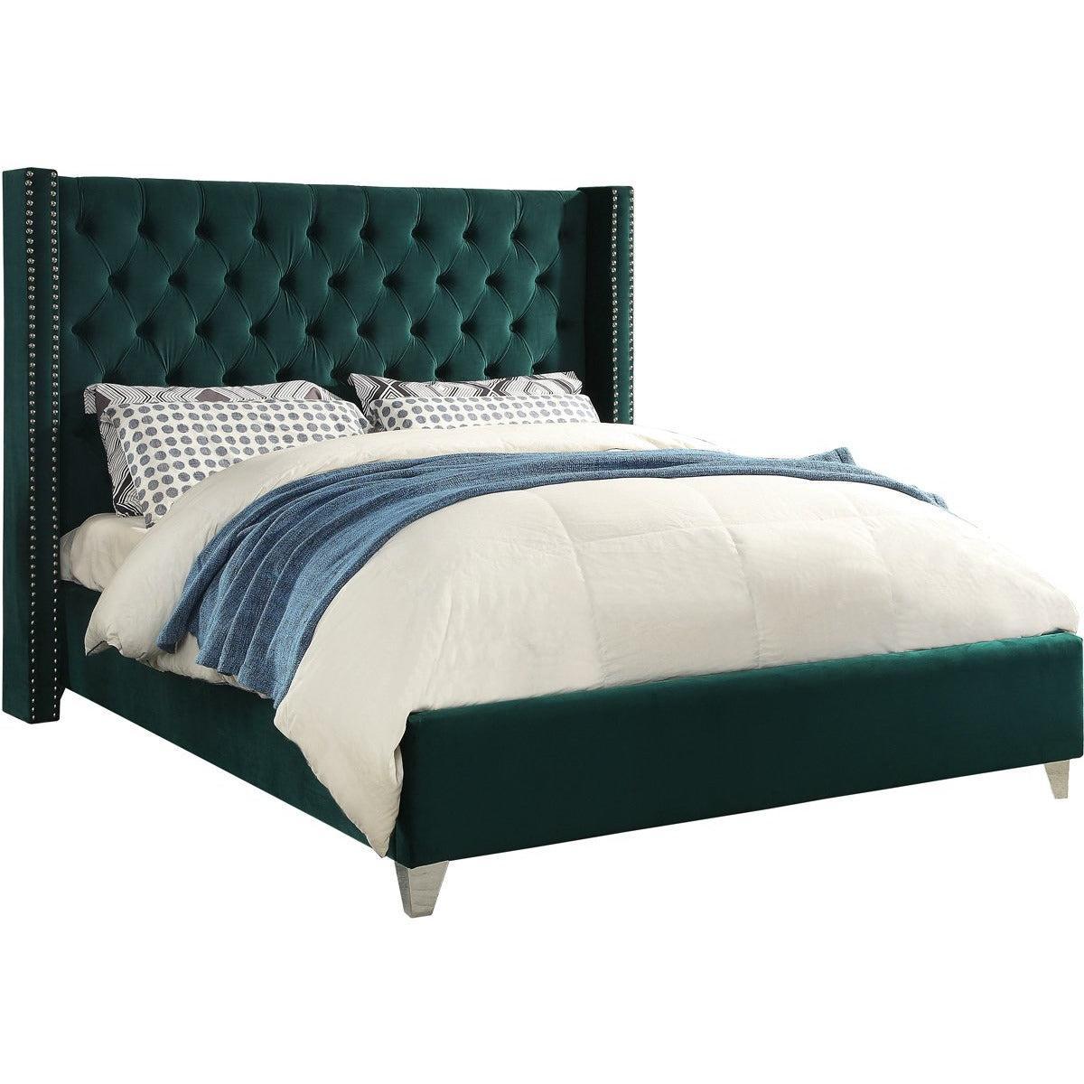 Meridian Furniture Aiden Green Velvet King BedMeridian Furniture - King Bed - Minimal And Modern - 1