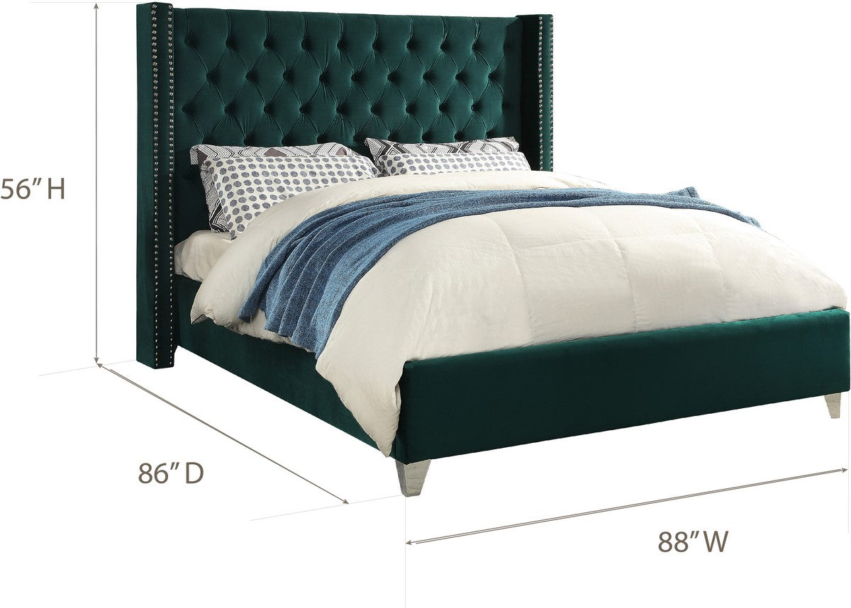 Meridian Furniture Aiden Green Velvet King Bed