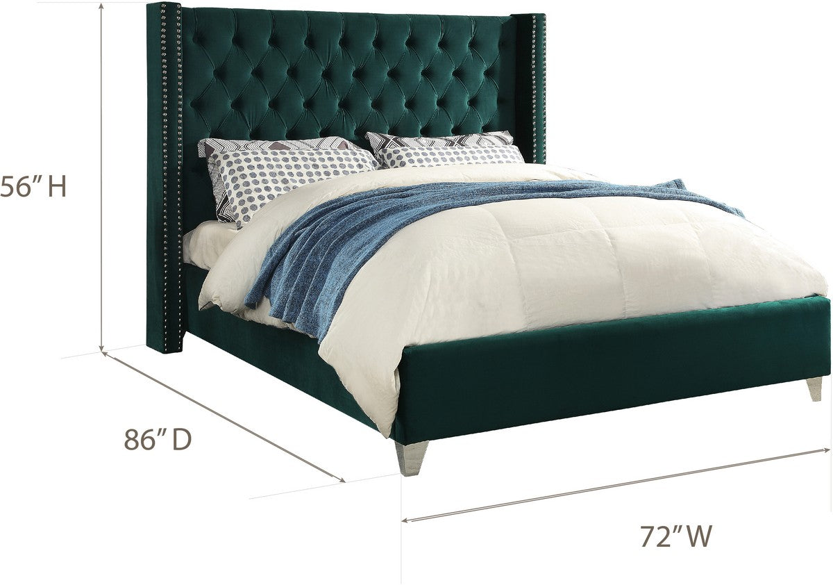 Meridian Furniture Aiden Green Velvet Queen Bed