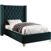 Meridian Furniture Aiden Green Velvet Twin BedMeridian Furniture - Twin Bed - Minimal And Modern - 1