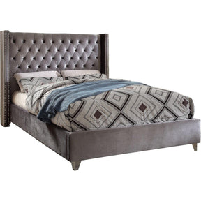 Meridian Furniture Aiden Grey Velvet Full BedMeridian Furniture - Full Bed - Minimal And Modern - 1