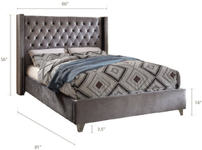 Meridian Furniture Aiden Grey Velvet Full Bed