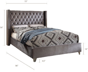 Meridian Furniture Aiden Grey Velvet Queen Bed