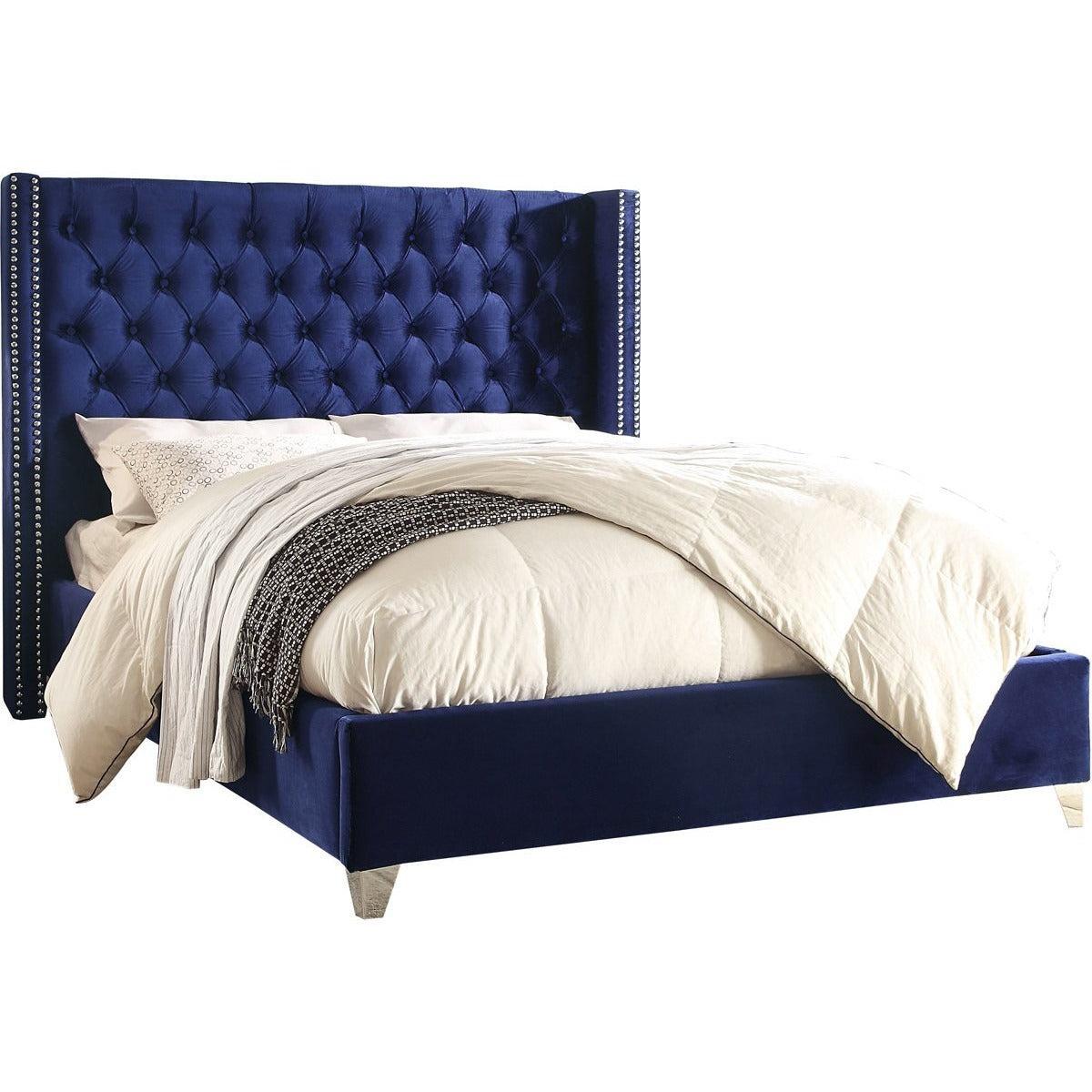 Meridian Furniture Aiden Navy Velvet Full BedMeridian Furniture - Full Bed - Minimal And Modern - 1
