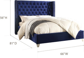Meridian Furniture Aiden Navy Velvet Full Bed