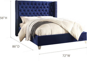 Meridian Furniture Aiden Navy Velvet Queen Bed