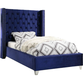 Meridian Furniture Aiden Navy Velvet Twin BedMeridian Furniture - Twin Bed - Minimal And Modern - 1