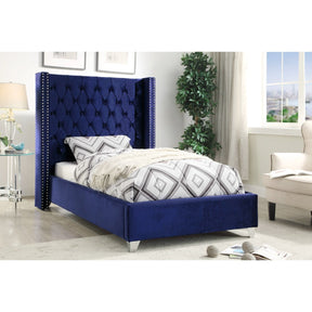 Meridian Furniture Aiden Navy Velvet Twin Bed-Minimal & Modern
