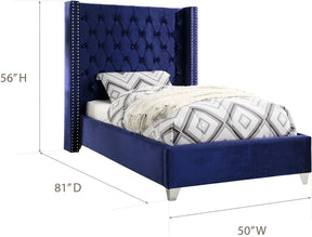 Meridian Furniture Aiden Navy Velvet Twin Bed
