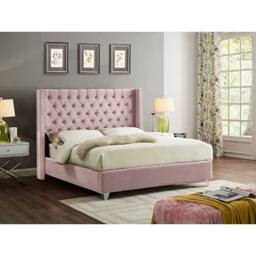 Meridian Furniture Aiden Pink Velvet Full Bed-Minimal & Modern