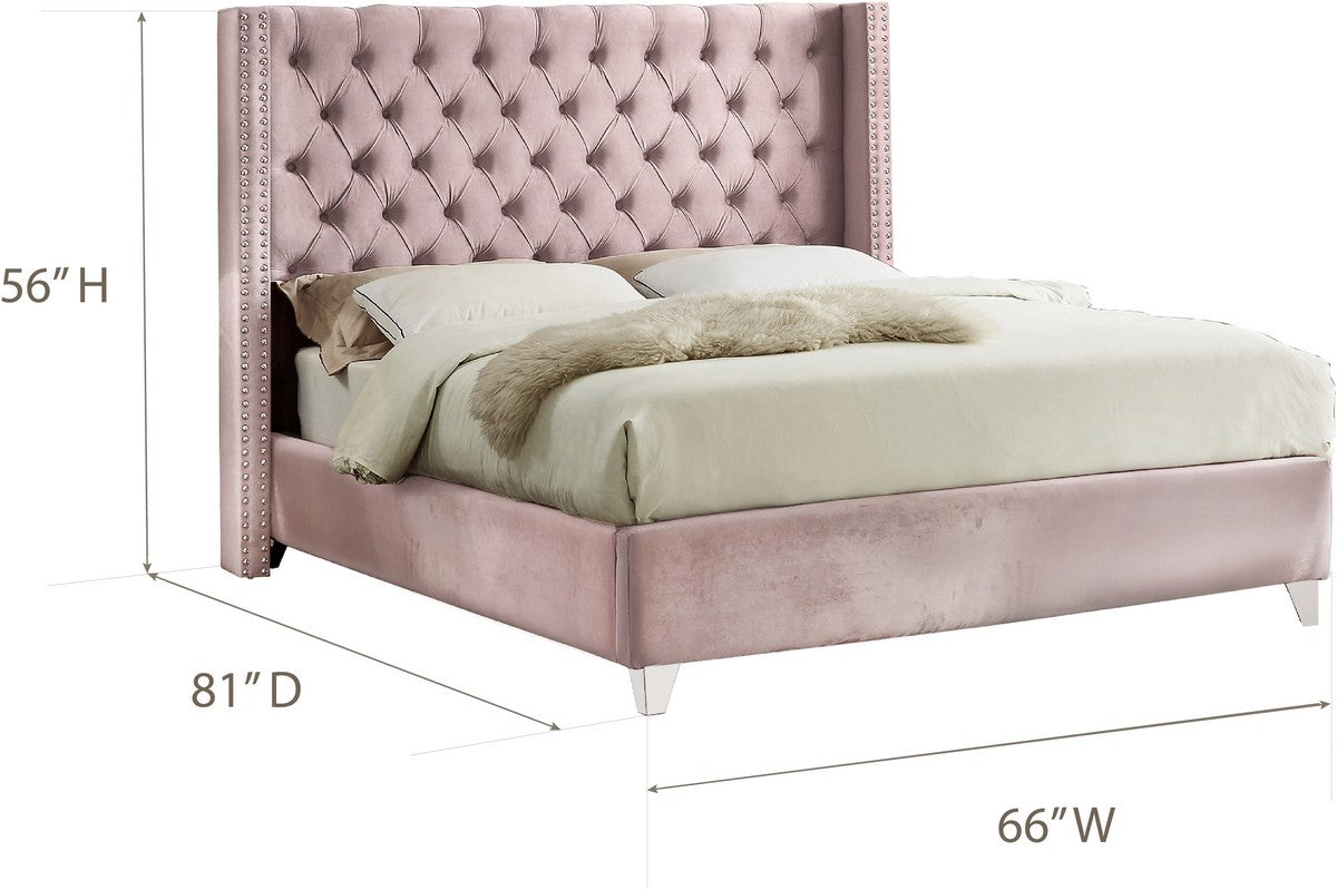 Meridian Furniture Aiden Pink Velvet Full Bed