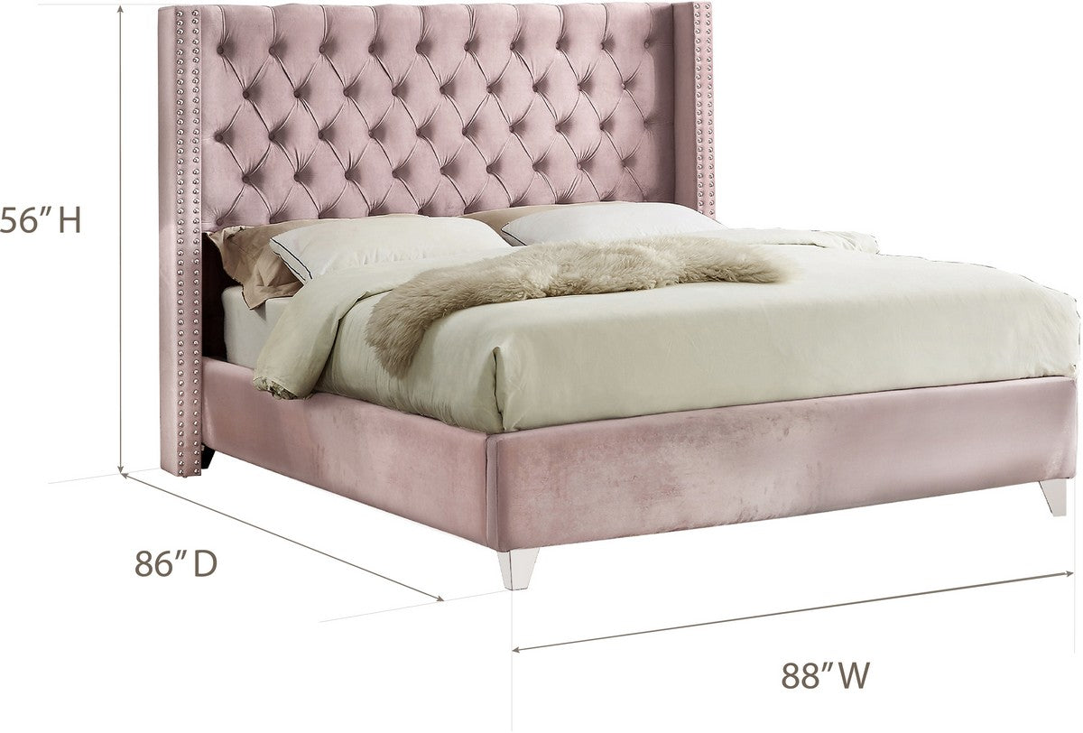 Meridian Furniture Aiden Pink Velvet King Bed