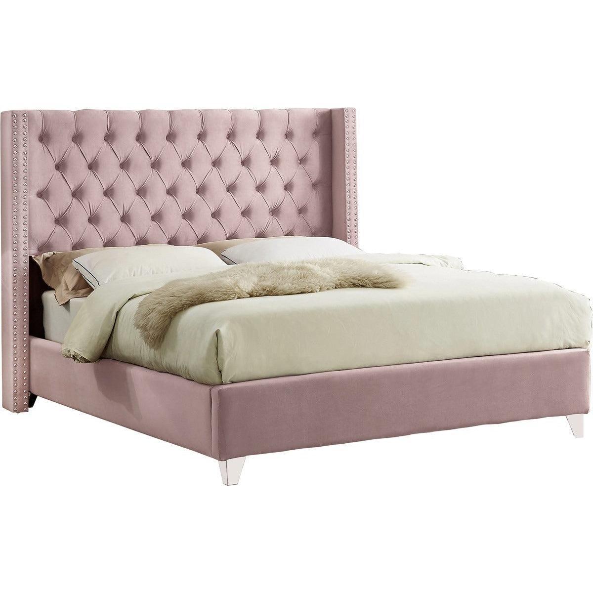 Meridian Furniture Aiden Pink Velvet Queen BedMeridian Furniture - Queen Bed - Minimal And Modern - 1