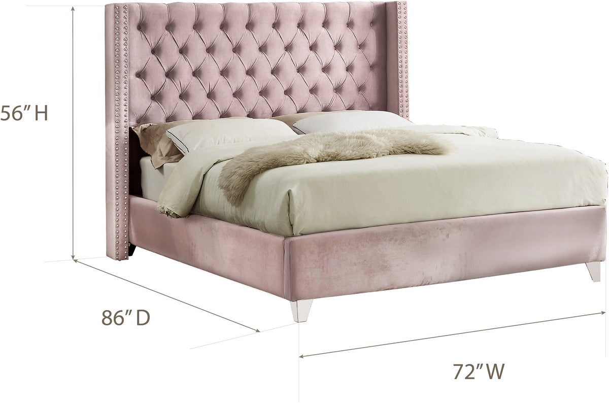Meridian Furniture Aiden Pink Velvet Queen Bed