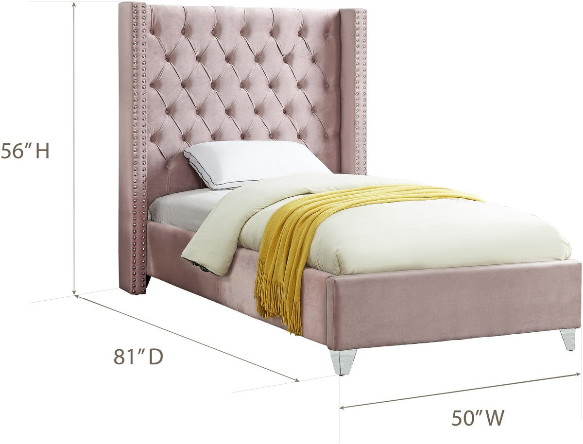 Meridian Furniture Aiden Pink Velvet Twin Bed