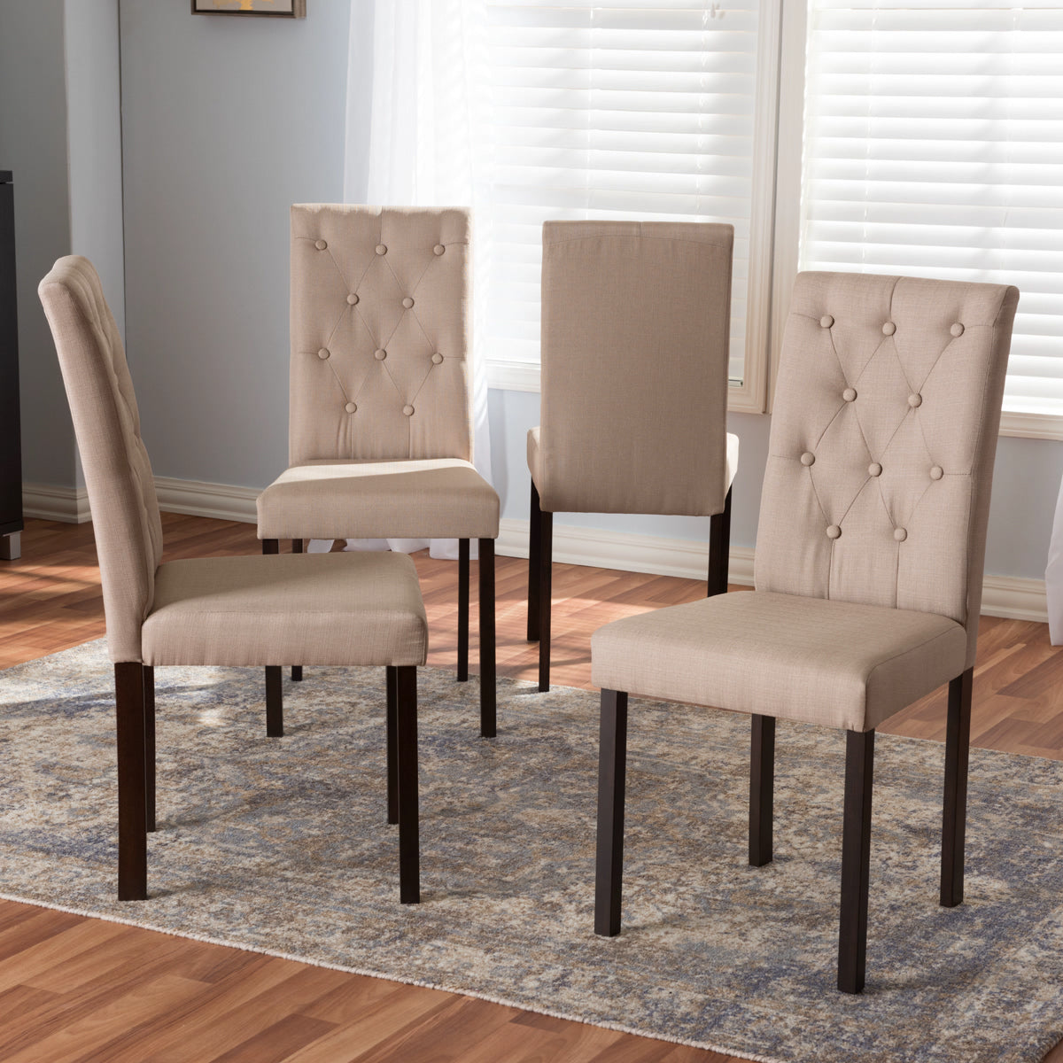 Baxton Studio Gardner Modern and Contemporary Dark Brown Finished Beige Fabric Upholstered Dining Chair (Set of 4) Baxton Studio-dining chair-Minimal And Modern - 1