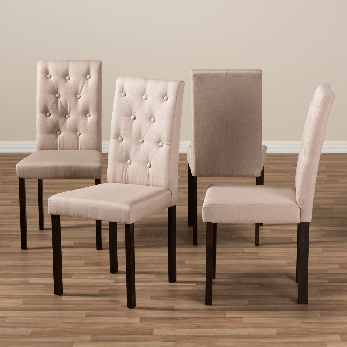 Baxton Studio Gardner Modern and Contemporary Dark Brown Finished Beige Fabric Upholstered Dining Chair (Set of 4) Baxton Studio-dining chair-Minimal And Modern - 5
