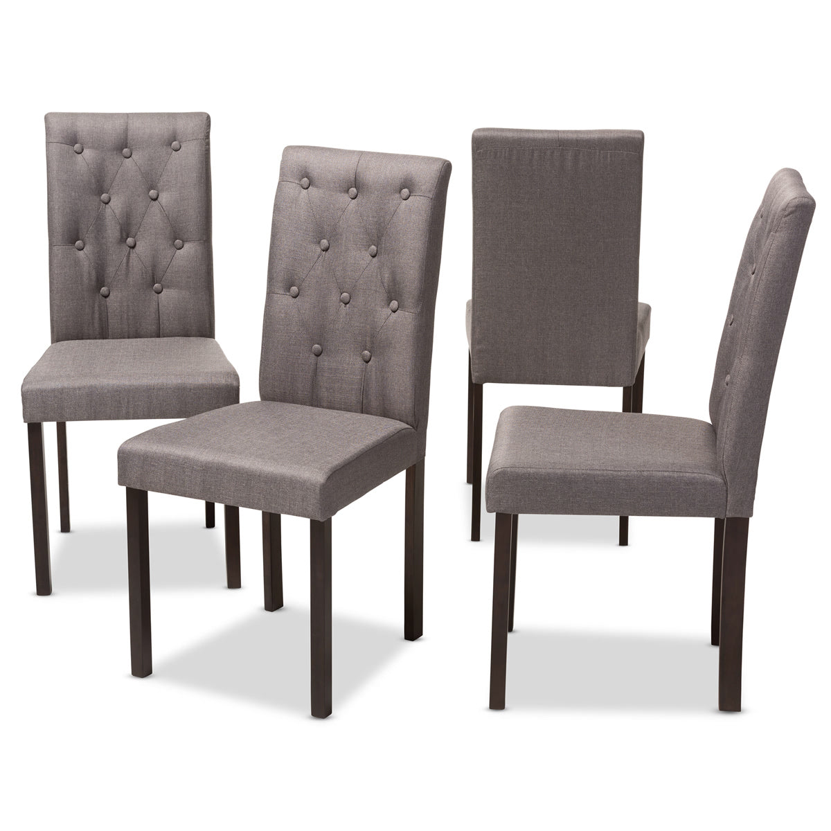 Baxton Studio Gardner Modern and Contemporary Dark Brown Finished Grey Fabric Upholstered Dining Chair (Set of 4) Baxton Studio-dining chair-Minimal And Modern - 3